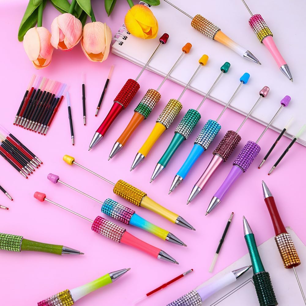 150 Pcs DIY Beadable Pen Kit Multicolor Bulk Ballpoint DIY Crafting Pens with 8 Colors Refills & Bags for Students Teens Teachers School Office Accessories Supplies