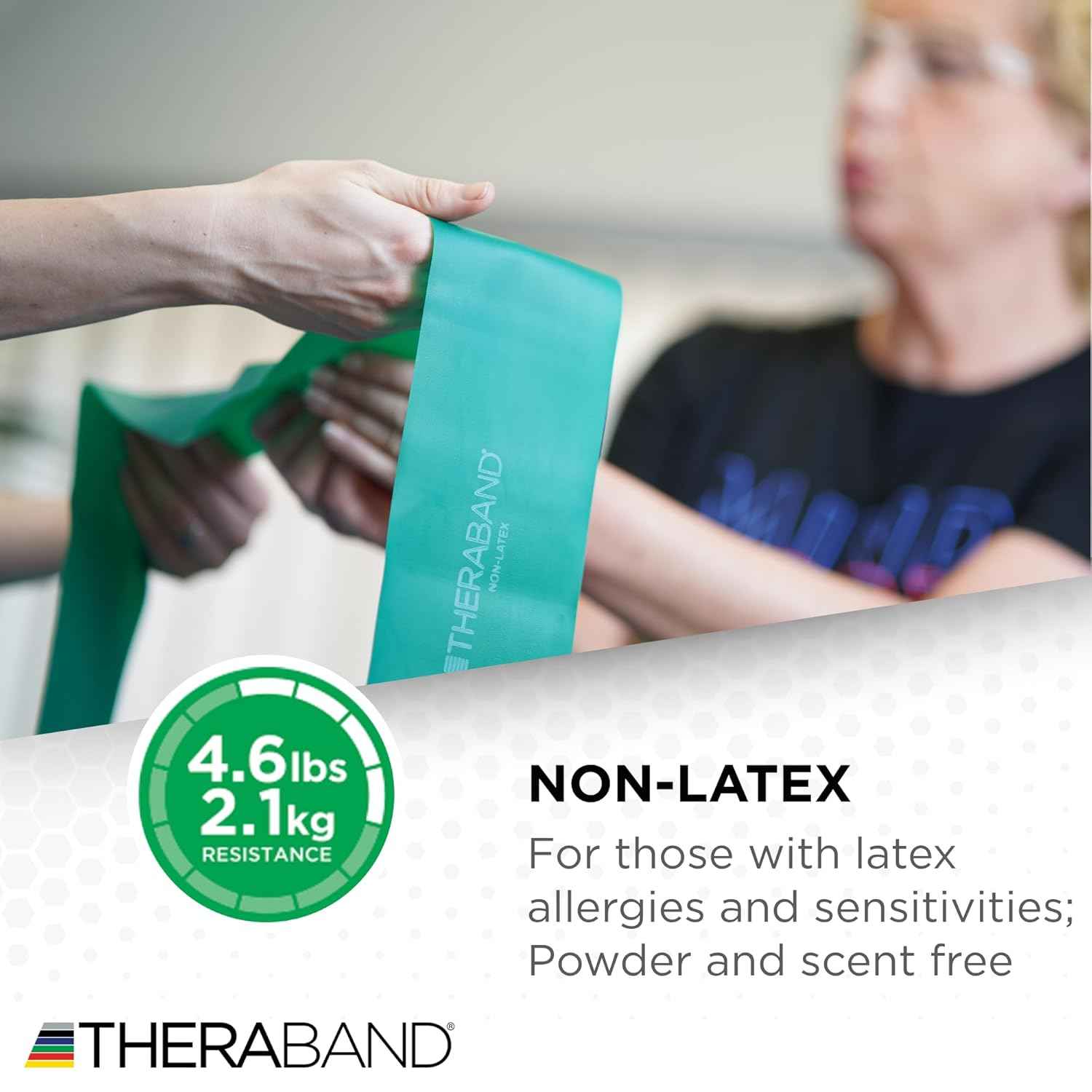 THERABAND Resistance Bands Set - Non-Latex Elastic Exercise Bands for Strength Training & Physical Therapy - Beginner Kit with Yellow, Red, Green