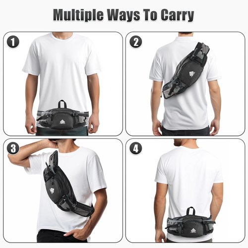 HTZPLOO Fanny Pack Waist Bag with Water Bottle Holder for Men Women Running Hiking Travel Dog Walking Workout Cycling Outdoor (Black)