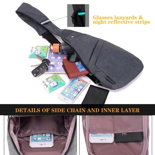 Lcpadri Anti Theft Crossbody Bag, Sling Bag Lightweight Chest Shoulder Backpack with 5 Pockets Adjustable Strap for Outdoor Sport Travel Hiking