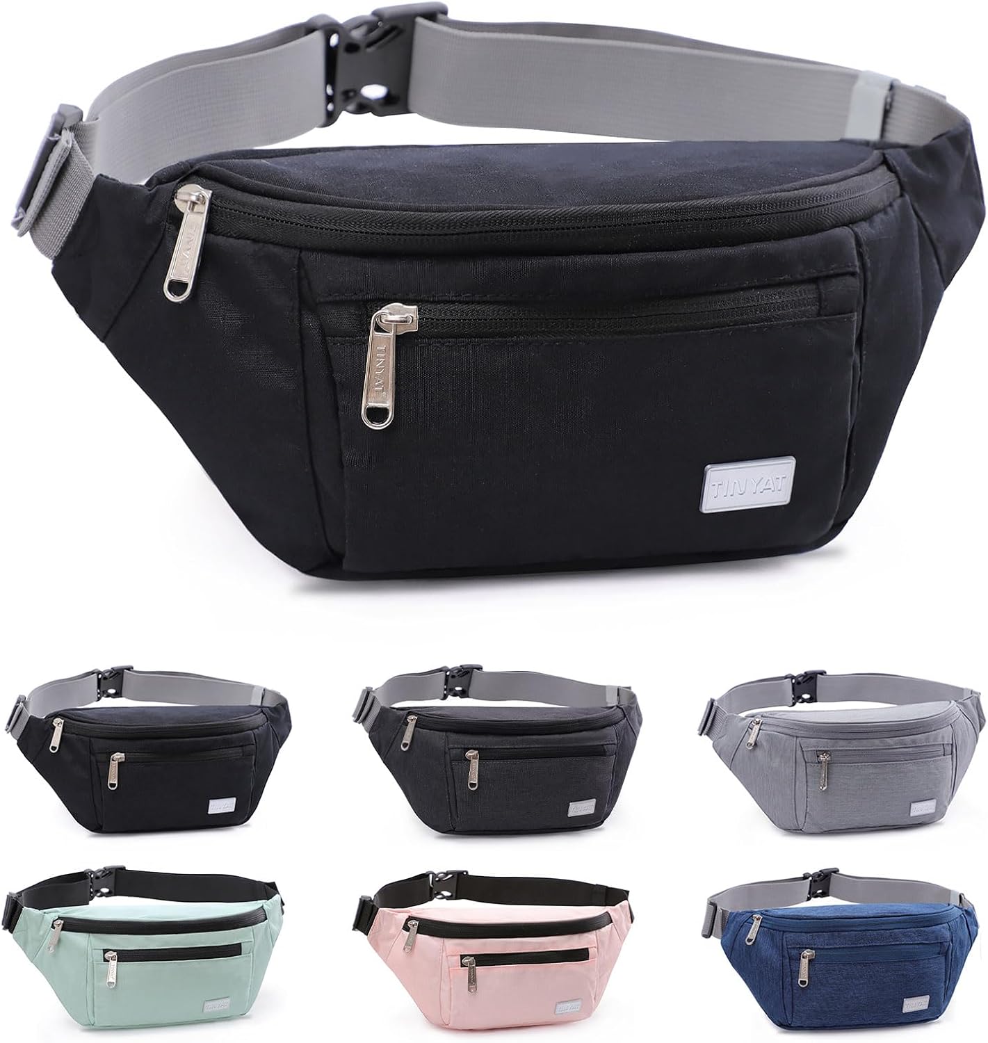 TINYAT Large Fanny Pack Travel Waist Bag Lightweight for Men&Women with Adjustable Strap T206 Blue