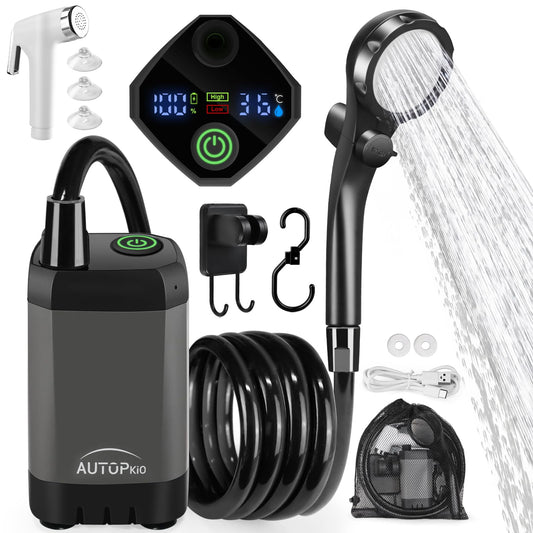 AUTOPkio Portable Camping Shower, 6000mAh Rechargeable Camp Shower Pump with USB Cable & Electric Outdoor Shower Head Sprayer for Camping, Hiking, Pet Bathing, Washing