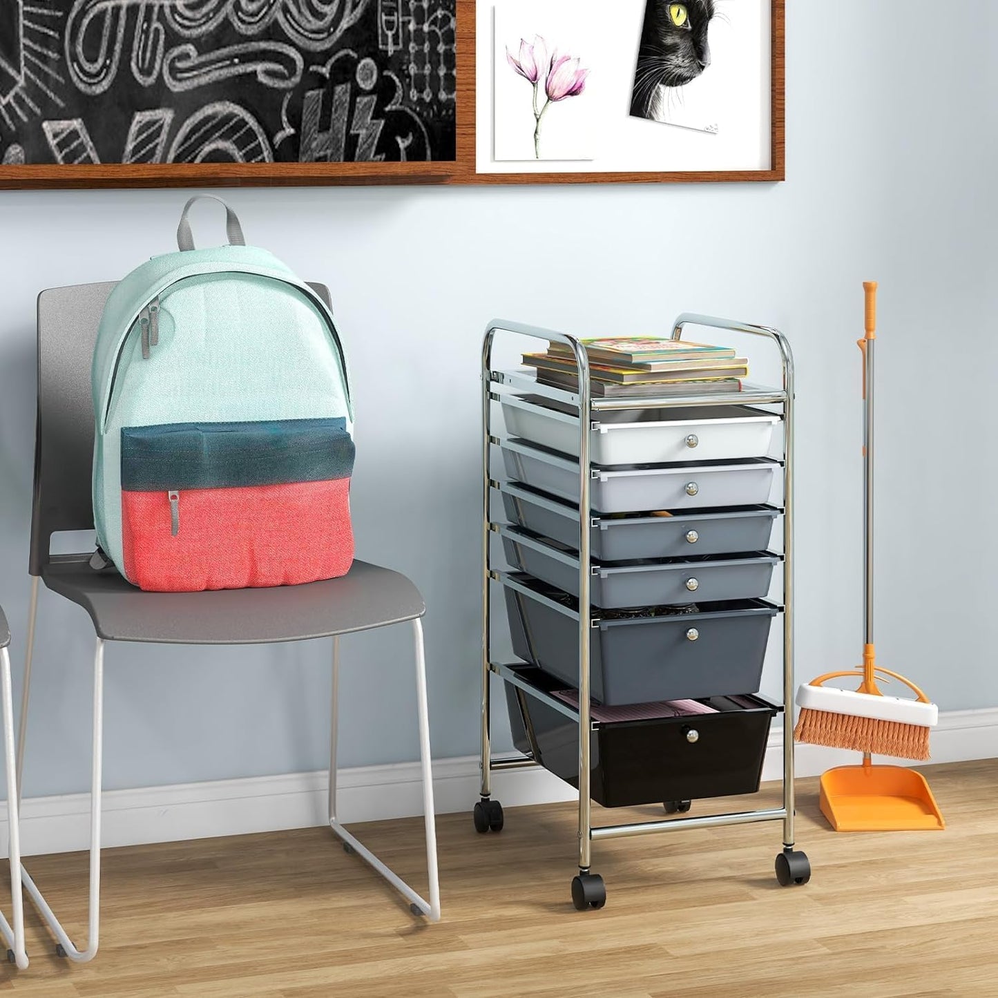 RELAX4LIFE 6-Drawer Rolling Storage Cart - Classroom Organization on Wheels w/Removable Plastic Drawers, Mobile Art Craft Cart for School Paper Home Office, Utility Cart with Drawers (Macaron)