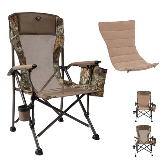 Jungleland Camping Chairs for Adults, 350lbs Support Lawn Chairs, Heavy Duty Portable Chair with Cup Holder & Cooler Bag, for Travel, RV Trip, Fishing, Hunting (Mesh Back&Cushion)