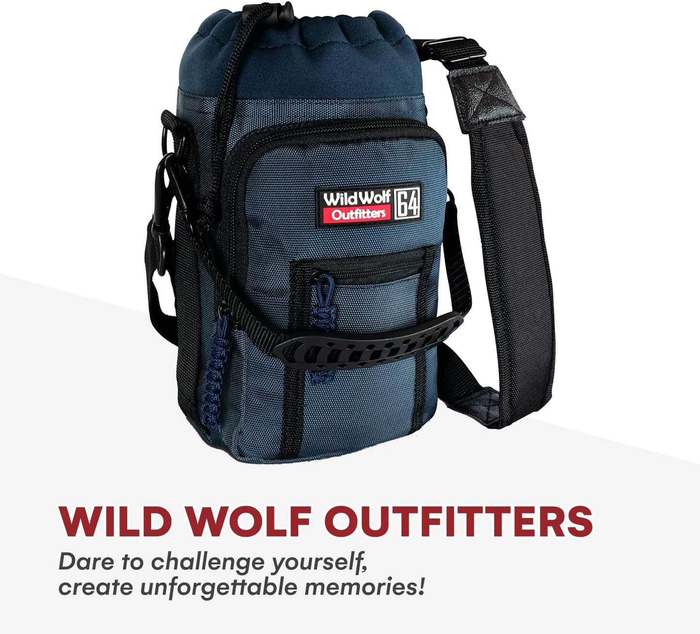 Wild Wolf Outfitters - #1 Best Water Bottle Holder for 64 oz Bottles - Carry, Protect and Insulate Your Flask with This Military Grade Carrier w/ 2 Pockets and an Adjustable Padded Shoulder Strap.