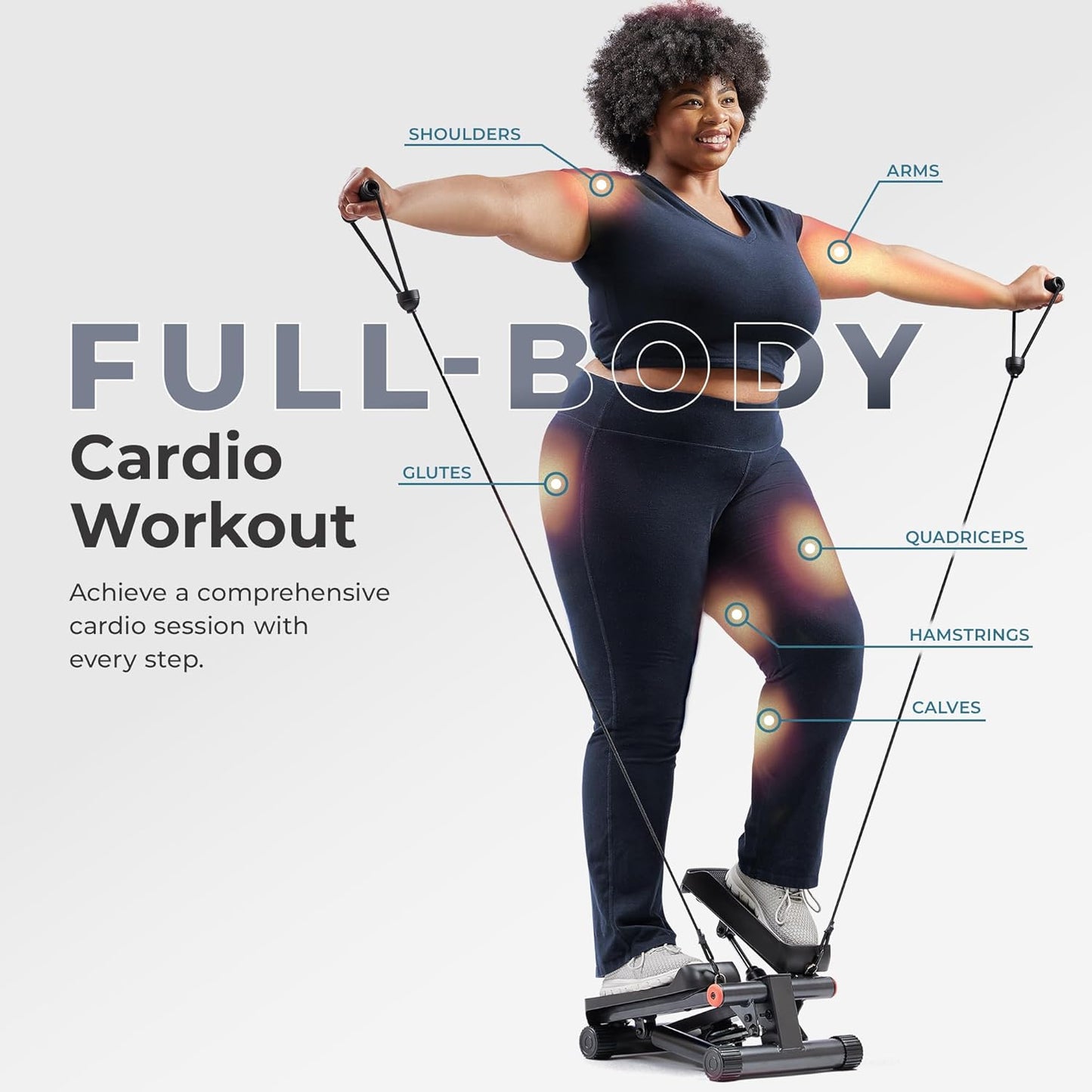 Sunny Health & Fitness Mini Stepper for Exercise at Home, Stair Step Workout Machine with Resistance Band and Over 300lb Weight Capacity, Optional Twist Motion and Free SunnyFit App Connection