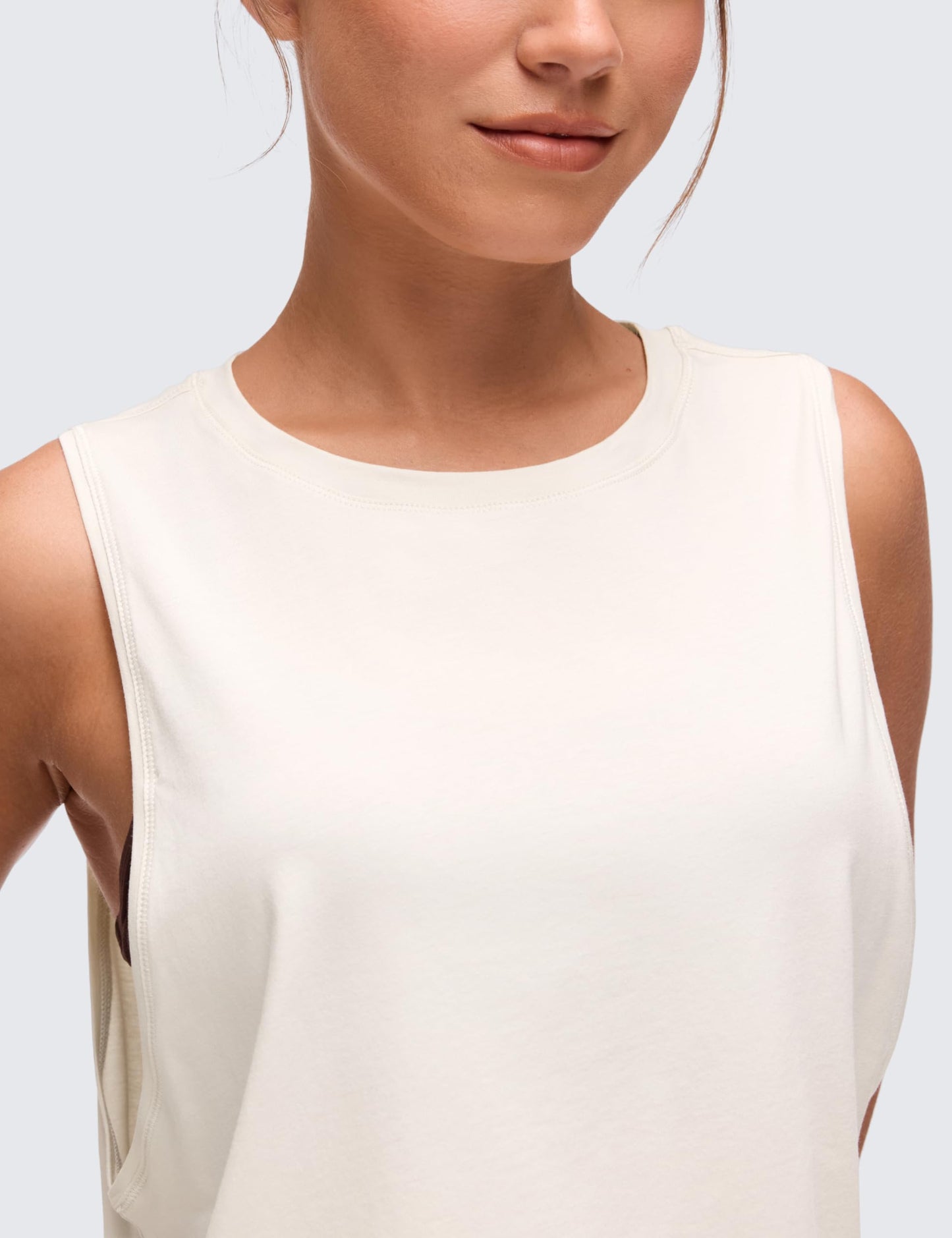 CRZ YOGA Pima Cotton Large Armhole Tank Tops for Women - Workout Sport Athletic Yoga Running Gym Loose Crop Sleeveless Shirts Milky White (Bone) XX-Small