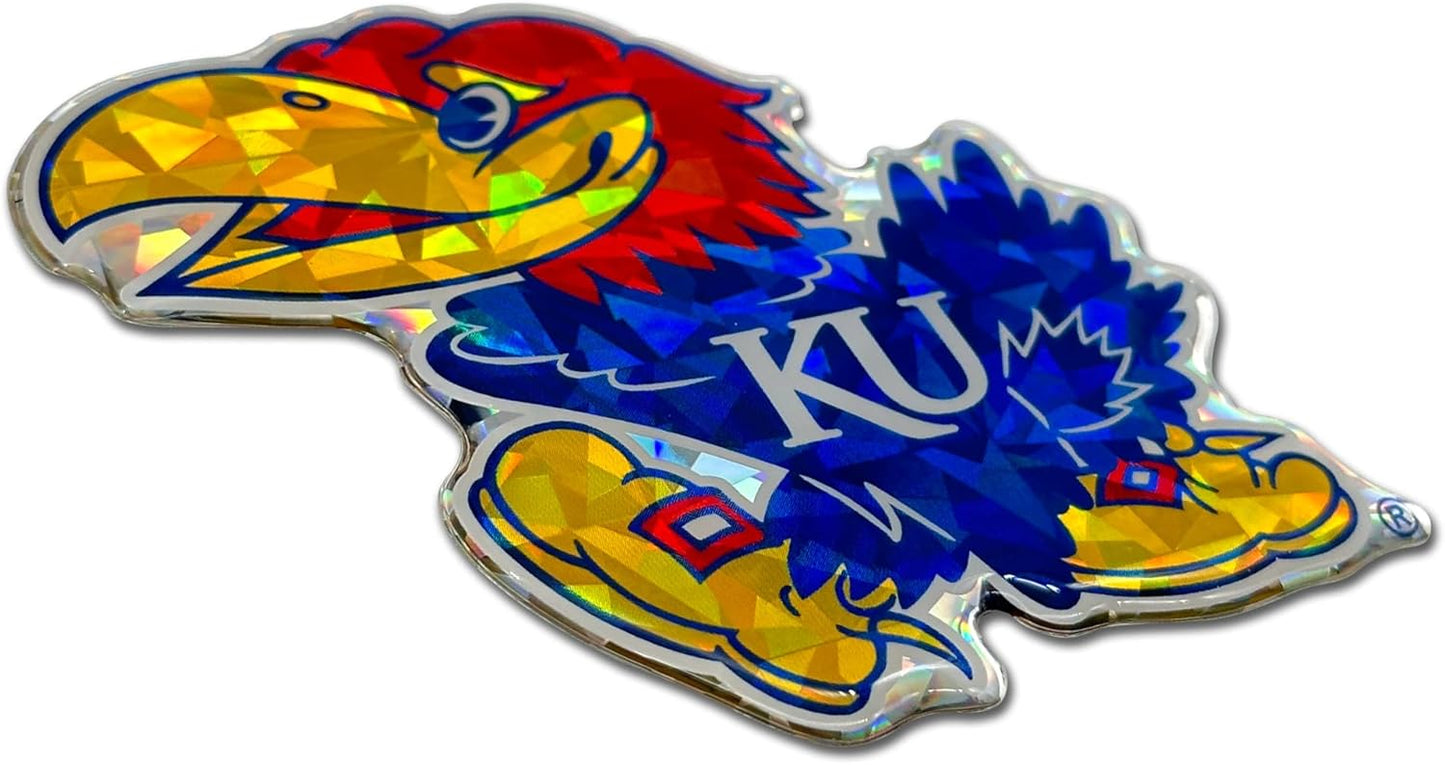 Elektroplate Officially Licensed Kansas Jayhawks Crimson & Blue Reflective Decal | Premium 3D All Weather Sticker for Car, Water Bottle, Laptop, Window, Cooler, Toolbox, Phone | Made in The USA