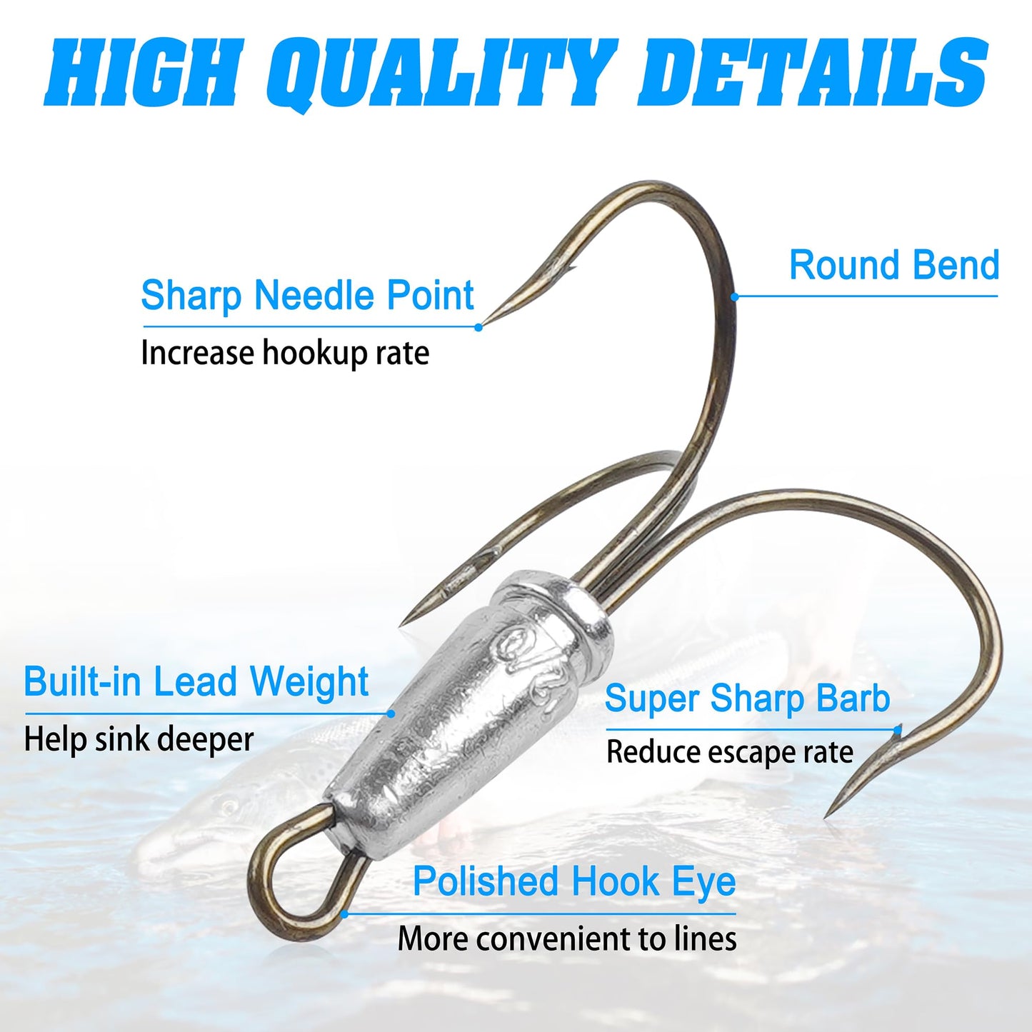 5 Packs Snagging Hooks Snagging Weighted Treble Hook,Fishing Hooks Bunker Snag Hooks for Saltwater Freshwater Bass Trout Walleye 4 Sizes 1.02oz,1.4oz, 1.9oz,2.8oz (14/0-5pcs)