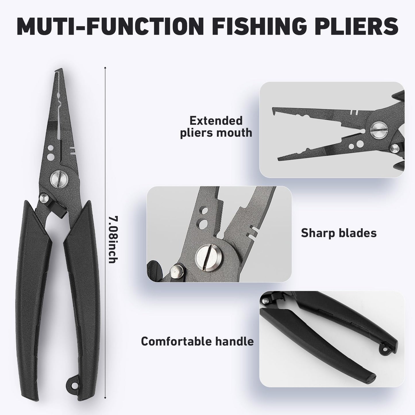 Golden J Teflon Fishing Pliers, Multi-Function Hook Remover-Split Ring Pliers, PE/Braided Line Cutter, Saltwater Resistant Fishing Gear, For Deep-Sea, Ice & Surf Fishing - Ideal for Anglers