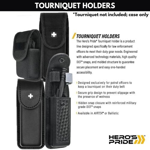 Hero's Pride Universal AirTek Tourniquet Holder, Leather TQ Pouch for Tactical Duty Belts, Duty Gear & EDC Case Fits Most Tourniquets Including CAT Gen 7, Lightweight Design, Basket Weave Finish