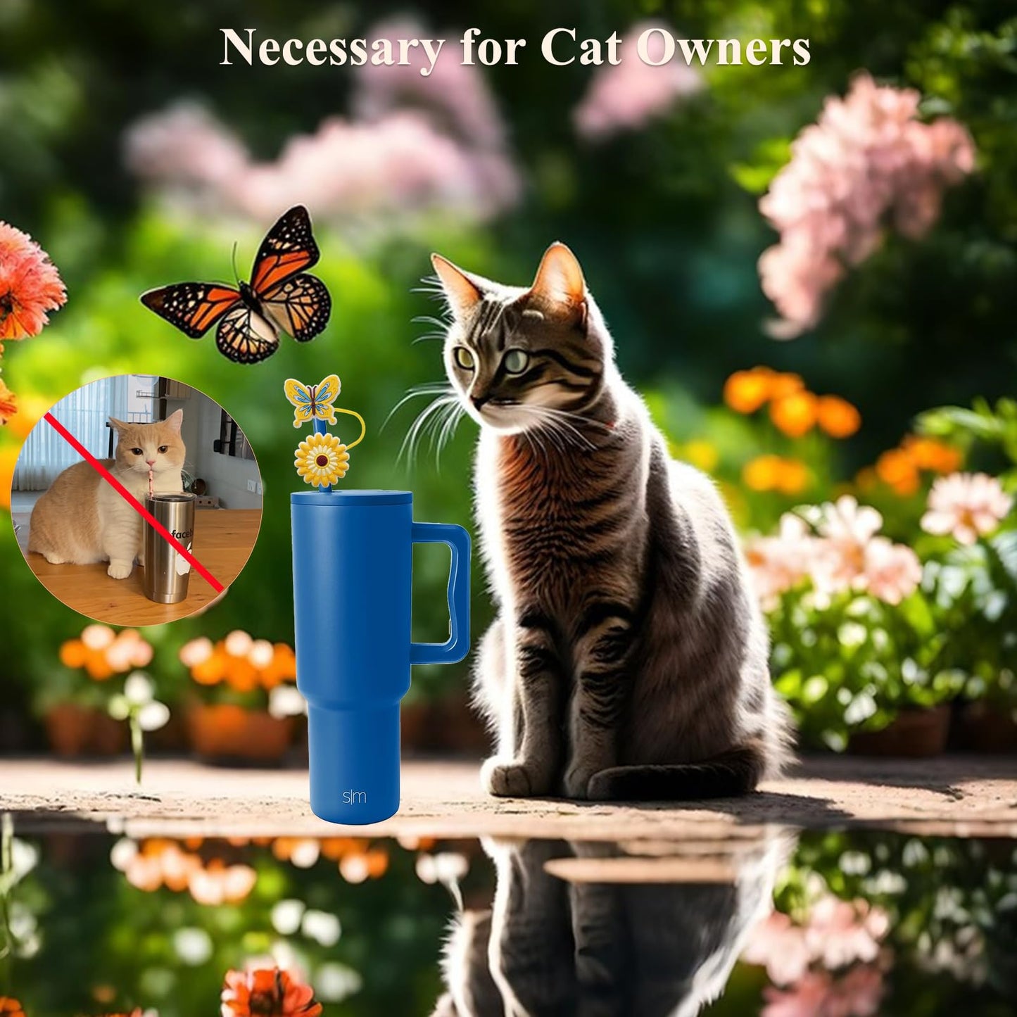 Amreich 8mm Butterfly Straw Cover - Cute Flower Design Straw Toppers for Simple Modern and Hydro Flask Tumblers Accessories