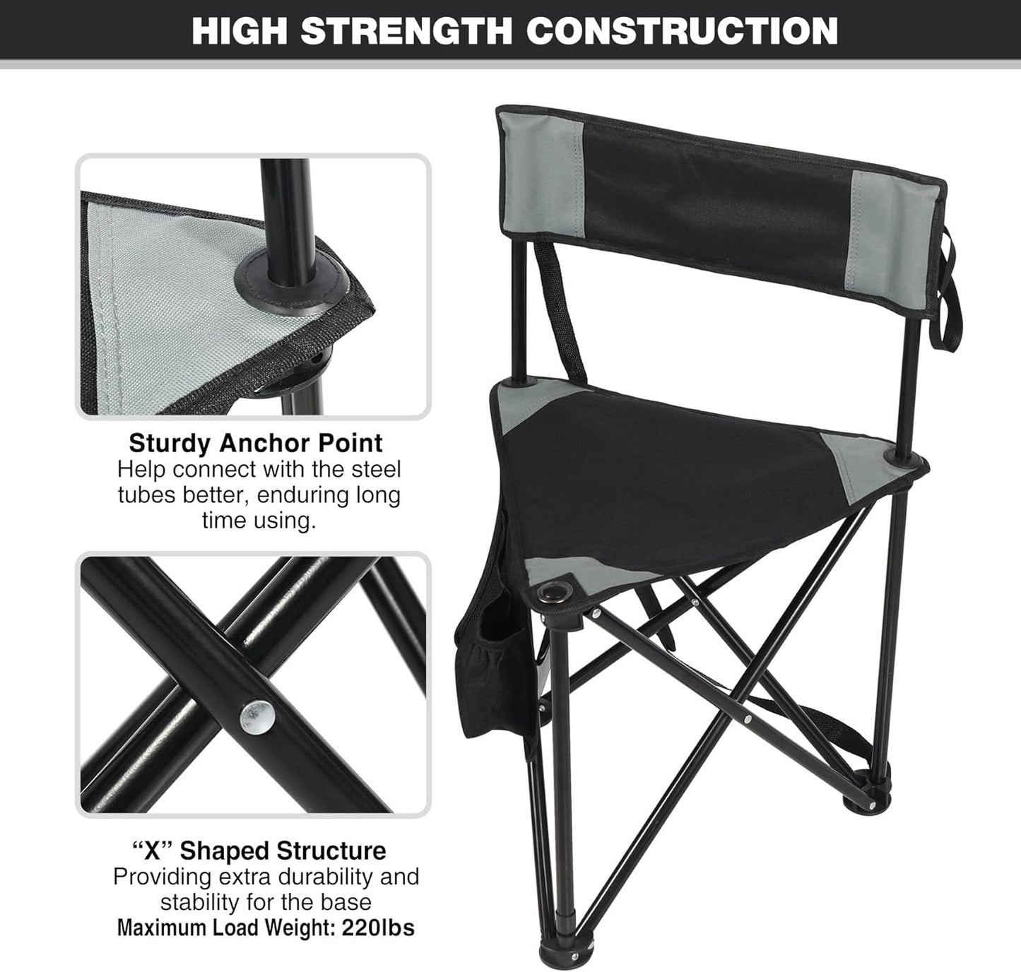 REDCAMP 2 Pack Tripod Hunting Chairs for Blinds, Folding Lightweight Portable Fishing Chair for Adults Hunting Stools with Backrest, Golf Chairs for Spectators, Camo