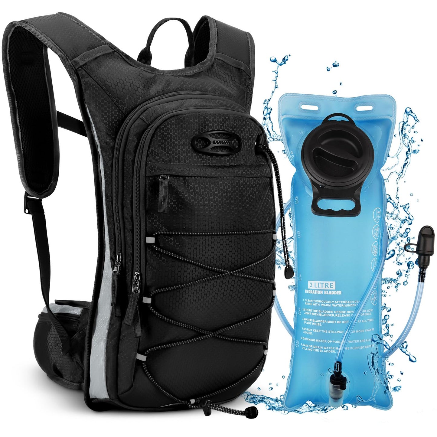 NOOLA Insulated 3L Hydration Backpack for Hiking 15L Lightweight Running Water Backpack Hydration Pack for Men Women Hydro Daypack Bag with TPU Water Bladder for Biking Climbing Cycling,Black