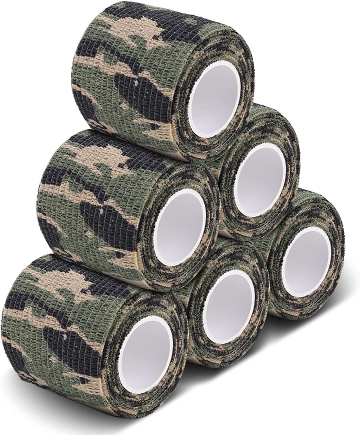 AIRSSON 6 Rolls Camo Tape Camouflage Form Wrap 1.96'' x 177'' Self-Adhesive Camo Stretch Bandage for Flashlights Bicycle Camera