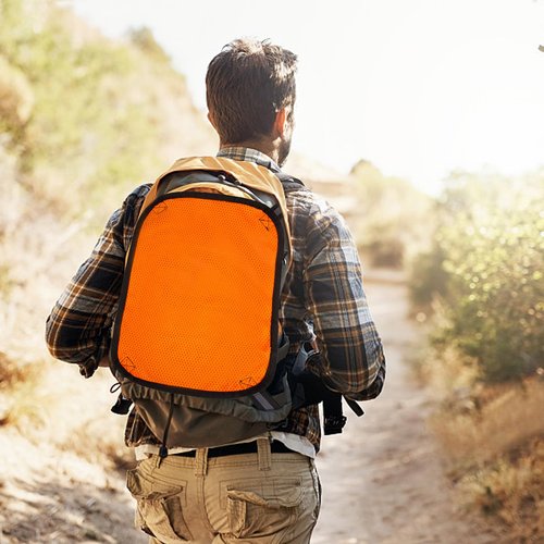 Blaze Orange Safety Panel,Blaze Orange Mesh Safety Panel with Reflective Strips,Orange Tent Backpack Cover Safety Panel,Outdoors Safety Panel for Field Hiking Camping Biking Traveling (L: 8"x20")
