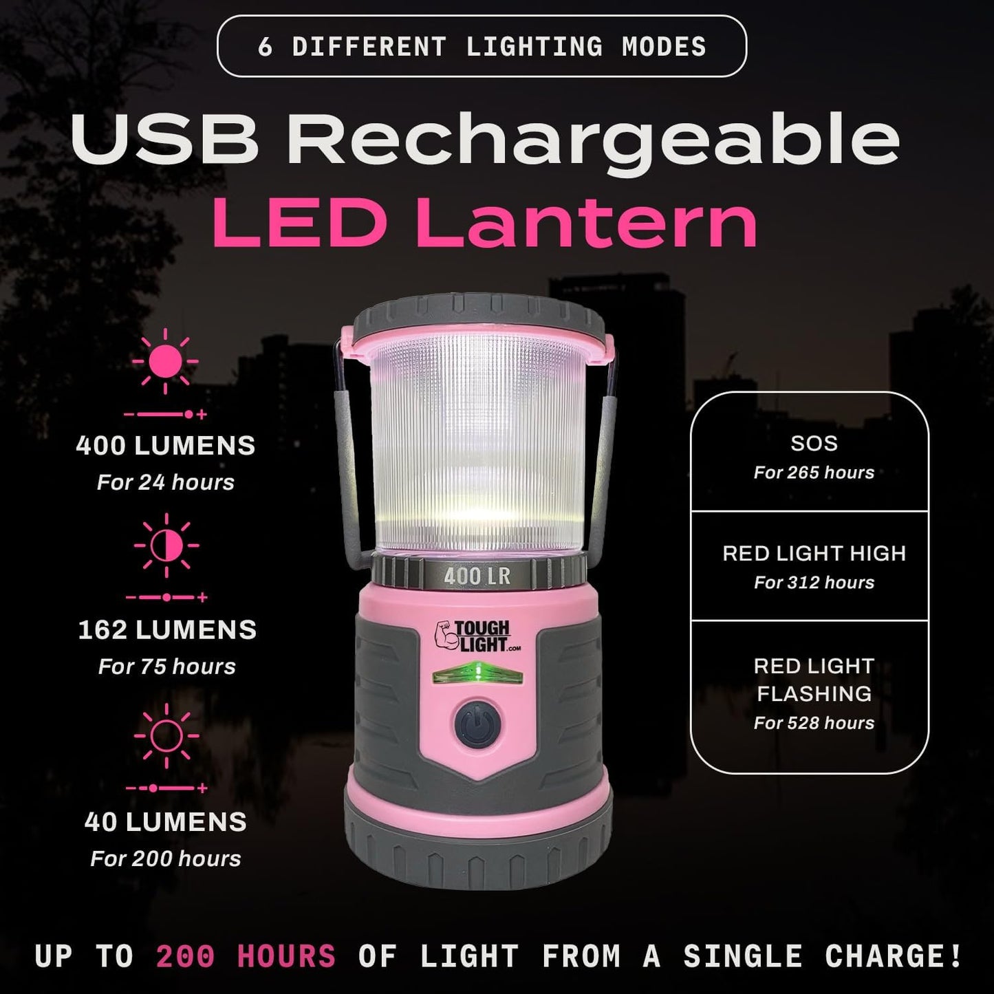 USB Rechargeable Camping Lantern, 400 Lumens LED Lantern, Hanging Tent Lamp, 6000mAh Power Bank, 200 Hour, 6 Modes, for Outdoors & Emergency