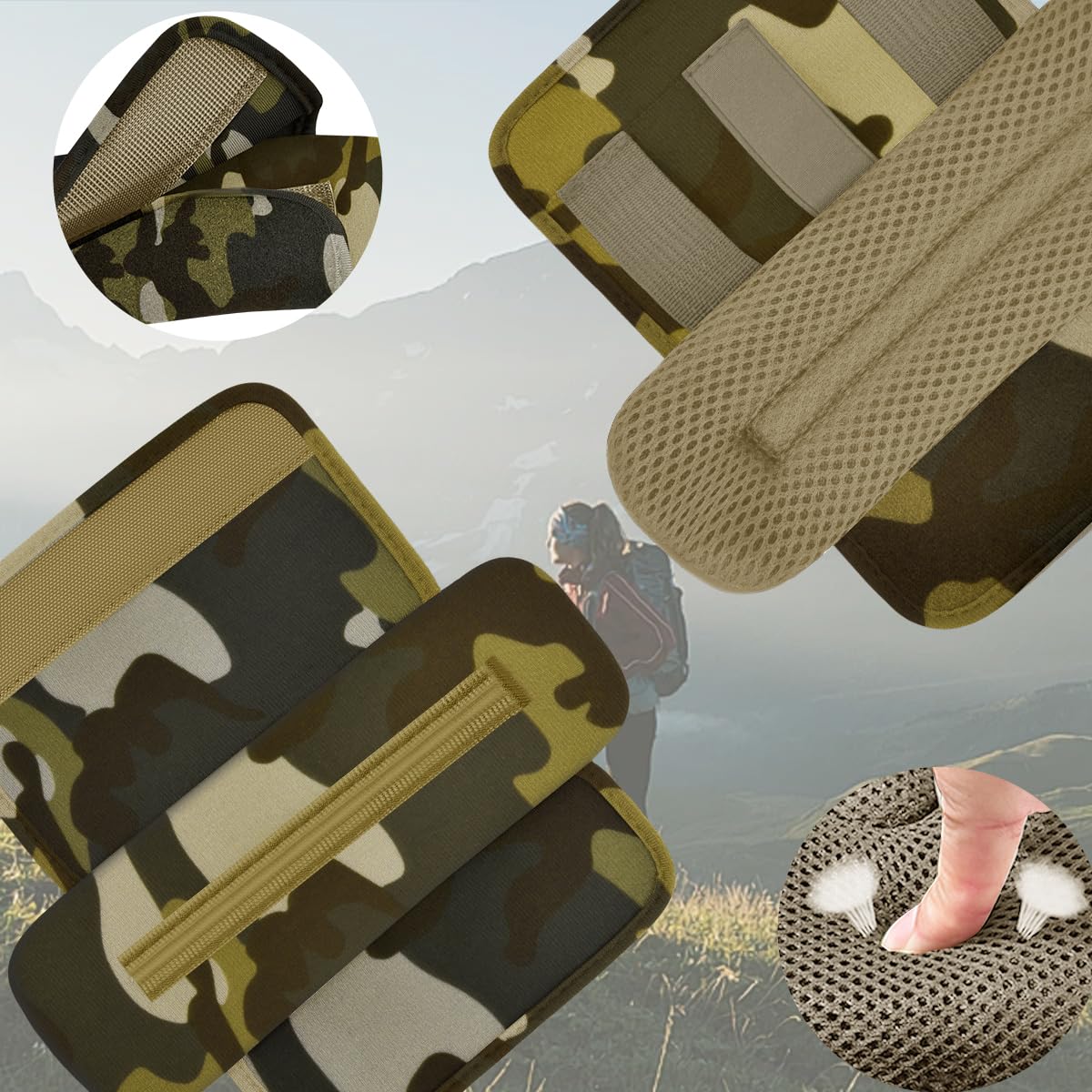 2Pcs Thick Cushioned Shoulder Pads, Featuring Anti-Slip Design and Breathable Mesh,Extra Wide Padding for Shoulder Straps and Luggage Belts,Soft and Comfortable for Enhanced Support,Camouflage Green