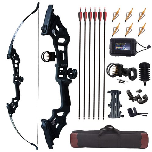 Knixxo Archery 51" Takedown Recurve Bow and Arrows Set for Adults,Right Hand Practice Kit with 6pcs Real Feather Carbon Arrows for Beginner 40lb,Black