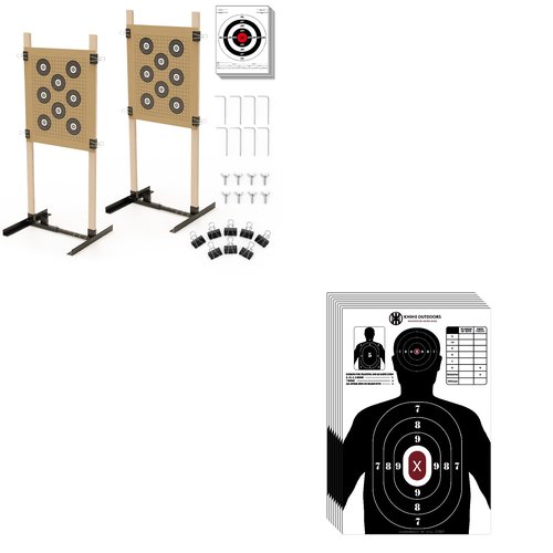 KNINE OUTDOORS 2 Pack Shooting Target Stand for Outdoors, Durable Paper Target Holder with Stable Adjustable Base for Paper Shooting Targets Cardboard Silhouette, with 23x35 inch Black Paper Target