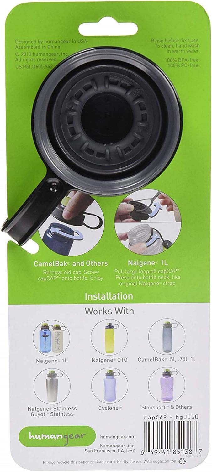 humangear capCAP+ | Converts Wide-Mouth Openings | Secure Easy Open | Food-Safe Material | Water Bottle Accessory Lid