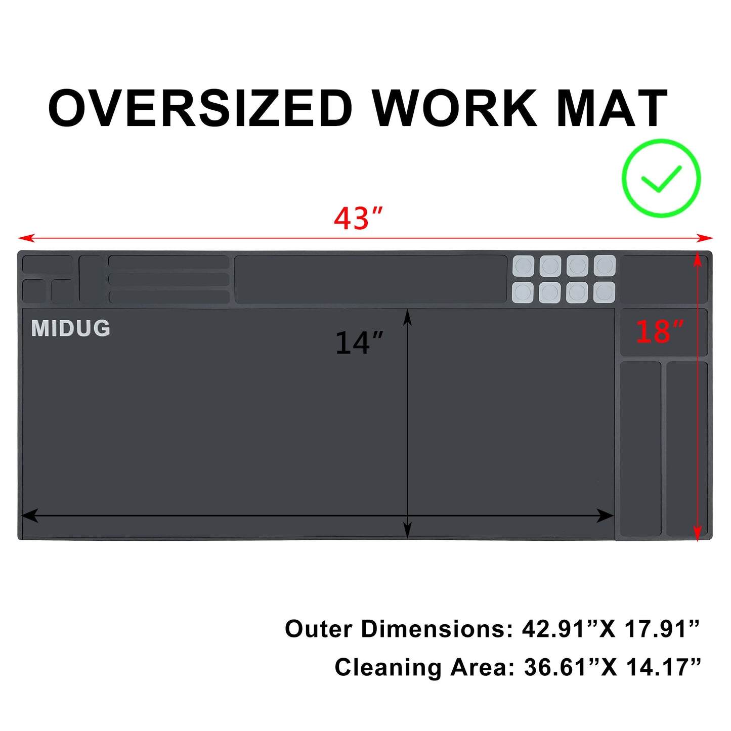 43”X18” Large Gun Cleaning Mat Padded with Magnetic Non-Slip Rubber Protective Repair Mat for Shotgun Rifle WF & Oil Resistant Black