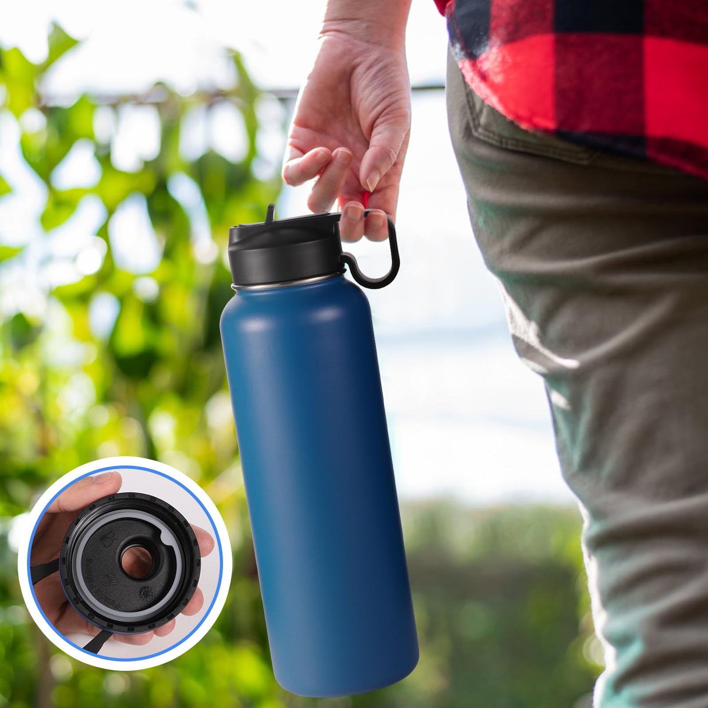 9pcs Water Bottle Gasket Replacement with Straw Brush, Silicone Sealing Rings Lid Gaskets Replacement Parts for Thermoflask 24/32/40/64oz Water Bottles