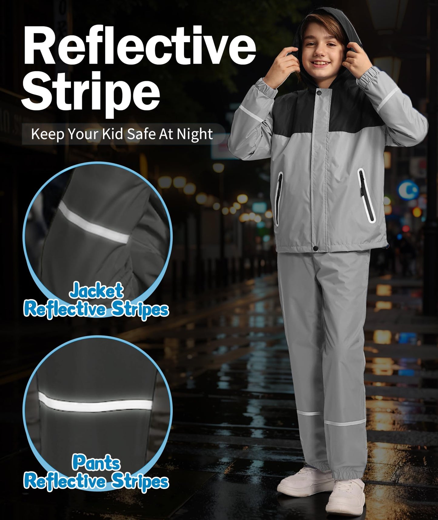 SWISSWELL Kids Rain Suit Boys Youth Waterproof Rain Gear Breathable Reflective Raincoat and Pants