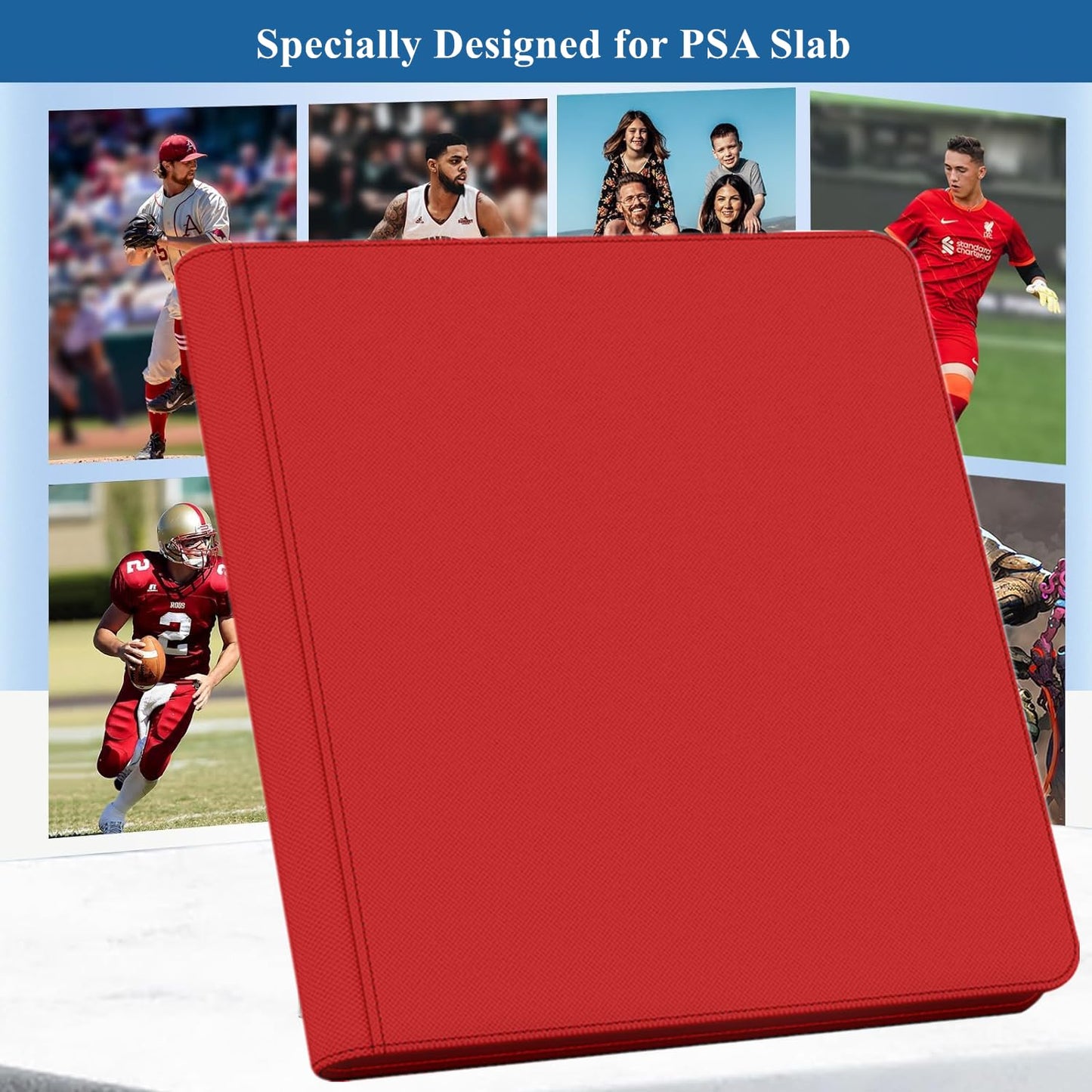 60 Pockets Graded Card Binder, Toploading PSA Slab Holder Album, PU Leather Graded Card Storage Binder, Premium 6 Pocket PSA Card Binder Album with Sleeves (Red)