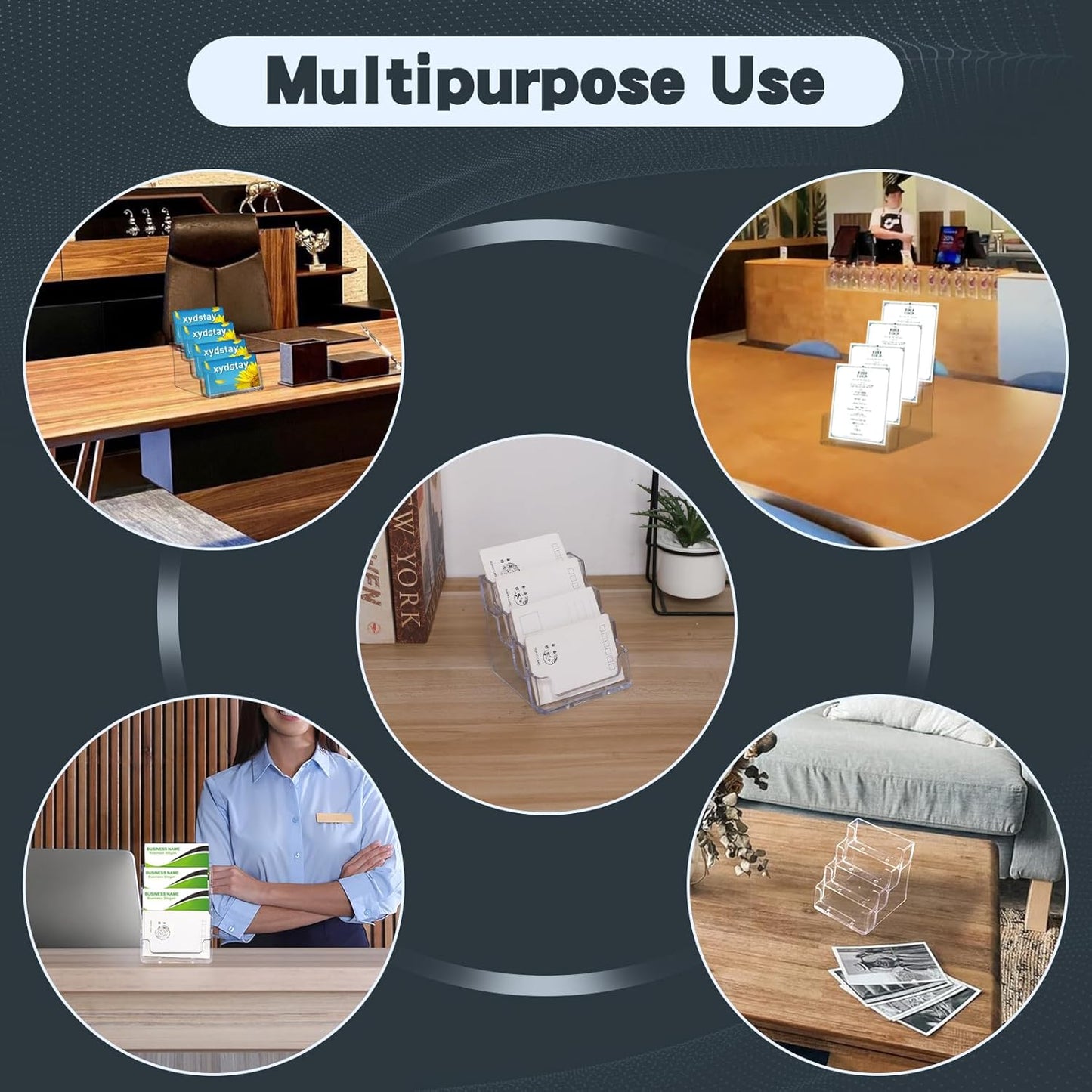 Acrylic Business Card Holder for Desk,4-Tier Clear Plastic Display Stand with 8 Pockets, Holds 400 Cards,ldeal for Office & Workspace Organization