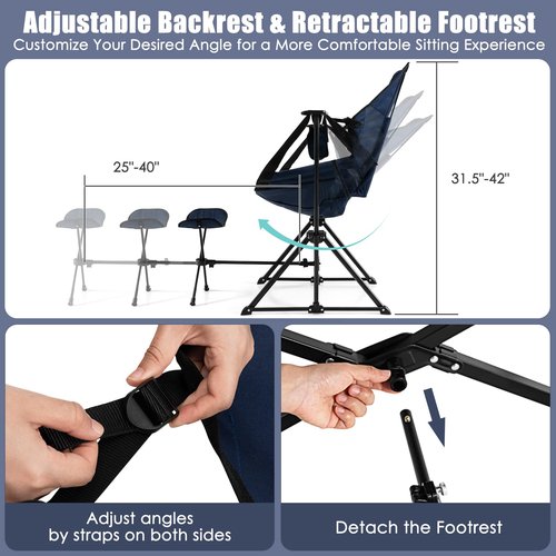 Tangkula Hammock Camping Chair, Portable Camp Chair with Retractable Footrest, Adjustable Back, Headrest, Cup Holder & Carry Bag, Outdoor Folding Lawn Chair for Camping, Fishing, Hiking