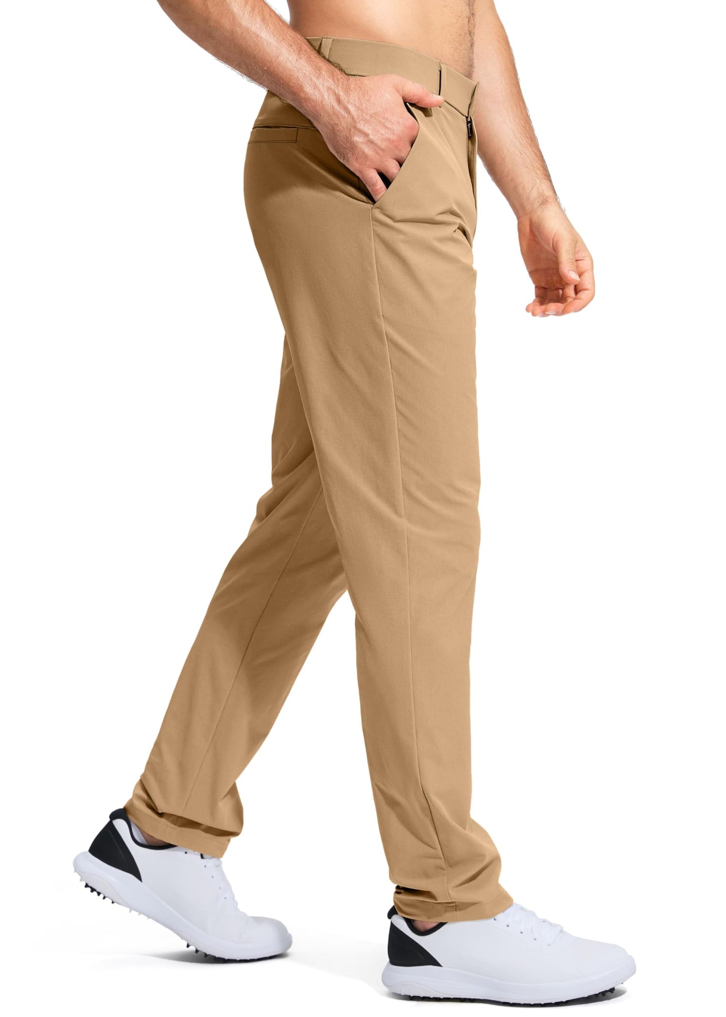 Pudolla Men's Golf Pants Work Dress Comfy Pants Casual Slacks Trousers with Pockets(Dark Khaki 42Wx30L)