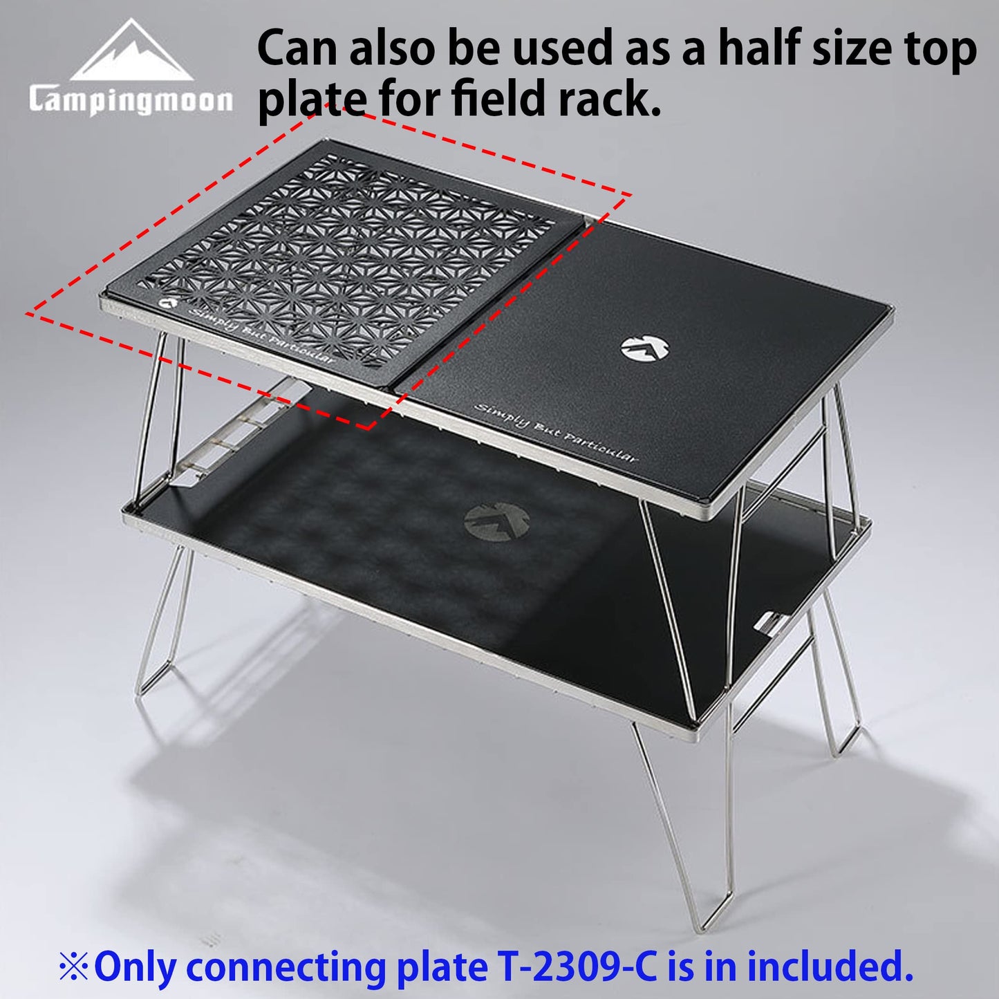 camping moon Connecting Top Plate Half size for Field Rack Leaf Design Aluminum Black T-2309-C