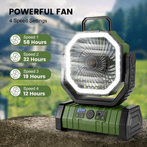 Odoland Bundle - 2 Items Portable LED Camping Lantern and Rechargeable Battery Operated Oscillating Fan