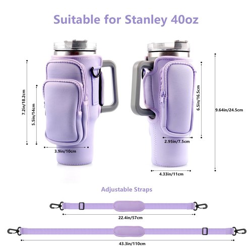 Stanley Water Bottle Carrier Bag with Phone Pocket, 40 oz, 3 Pockets (Purple)