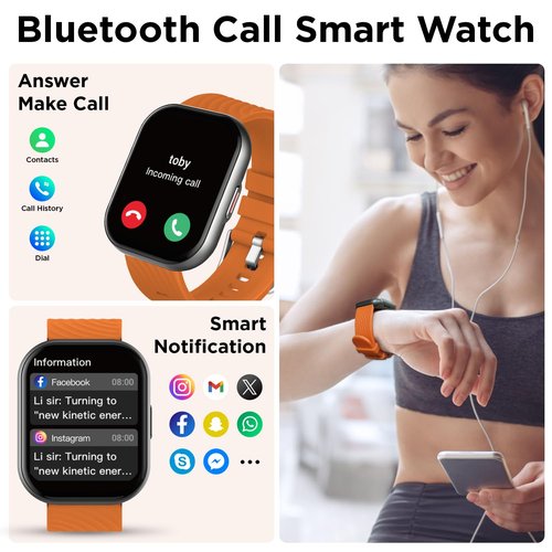 BENIO Smart Watch (Answer/Make Call), Voice Calls, 2.02" Fitness Tracker with 24/7 Heart Rate, SpO2, Sleep Tracker, 100 Sports Modes Activity Trackers, IP67 Waterproof Step Calorie Counter