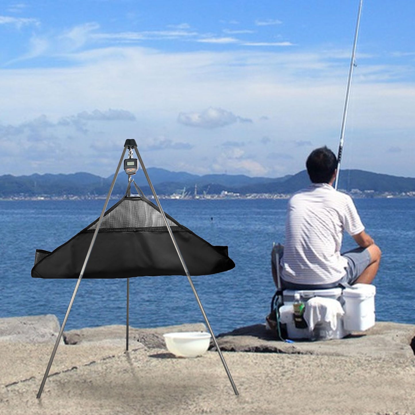 Fishing Tournament Weigh in Fish Bag, 49x21inch Heavy Duty Fish Bags Fish Weigh Bags Folding Sling Fish Bag Heavy Duty Fish Transport Bag for Caught Fish Leakproof Resistant Fishing Bag with Scale,