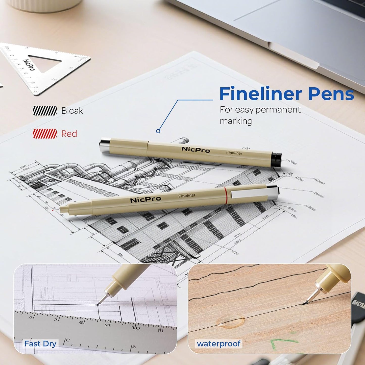 Nicpro 30PCS Professional Drafting Tools & Geometry Set with Case, Architect Protractor Set, Metal Mechanical Pencils, Pen, Scale Ruler Metal Ruler, 5 Drawing Templates for Interior Design House Plan