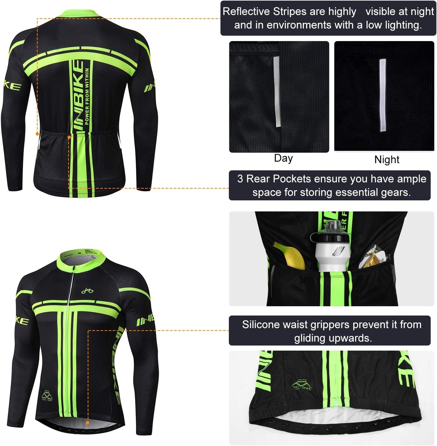 INBIKE Cycling Jersey Mens Set Reflective Breathable Biking Outfit Quick-Dry Bib Bicycle Jersey with 3D Padded Shorts