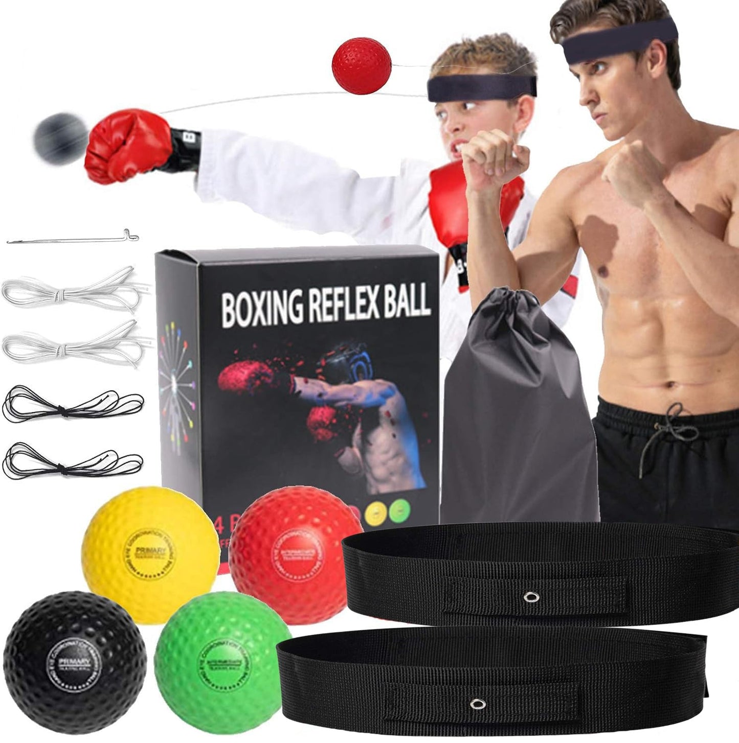4 Difficulty Levels Boxing Reflex Ball with 1 Adjustable Headbands,MMA Training Equipment,Punching Ball,Perfect for Fight Reaction,Hand Eye Coordination,Punching Speed,Agility, for Adults and Kids
