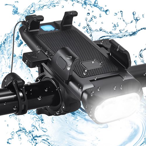 HITASTAR USB Rechargeable Bike Phone Mount LED Bike Headlight with Power Bank 3 Modes Easy to Install Rainproof Cycling Front Lamp Fits All Bicycles Power Bank and Phone Holder