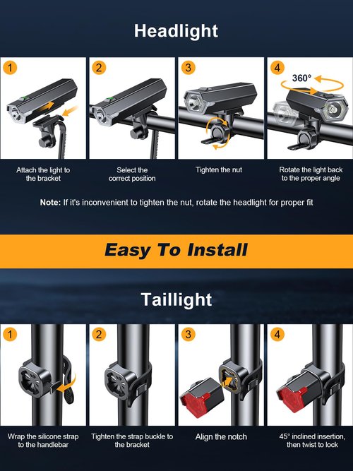 Cuvccn 1000 Lumen Super Bright Bike Lights, 4+6 Modes Rechargeable Bicycle Lights Front & Rear with Side Lights, IP65 Waterproof Scooter Accessories, Bike Headlight for Day/Night Riding Safety