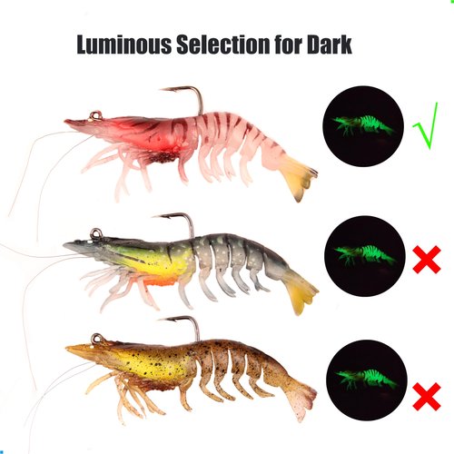𝗘𝗫𝗔𝗨𝗥𝗔𝗙𝗘𝗟𝗜𝗦 3pcs Fishing Lures Shrimps baits Pre-Rigged Fish Jigs - Soft Lure Bass Trout Lifelike Shrimp Crayfish Swimbait