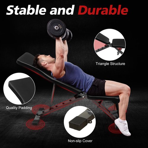 LSKSSNG Adjustable & Foldable Weight Bench Press, Decline Bench for Dumbbell Exercise, 600LBS Strength Training Benches for Full Body Workout, Multi-Purpose Incline Decline Workout Bench for Home Gym