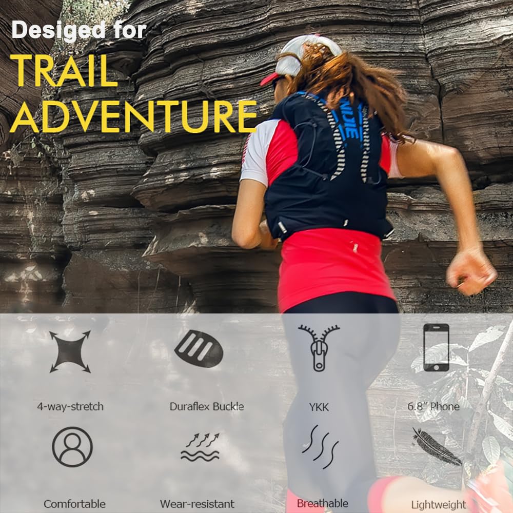 AONIJIE Running Hydration Vest 12L for Men and Women, Lightweight Hiking Backpack with 2 Soft Flasks for Running Hiking (Black with 2 Bottle, L/XL)