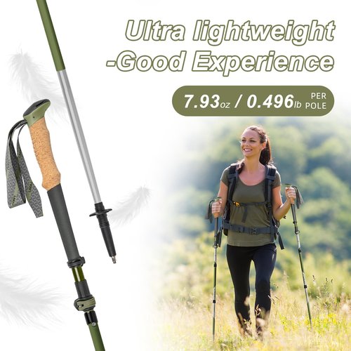 Trekking Poles, Collapsible Hiking Poles,Lightweight and Compact Walking Sticks with Adjustable Height for Men and Women (Green)