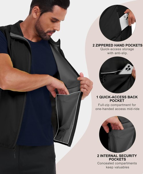 Little Donkey Andy Men's Water-resistant Outerwear Vests, Stretch Windproof Vest for Cycling, Running, Golf (Black M)