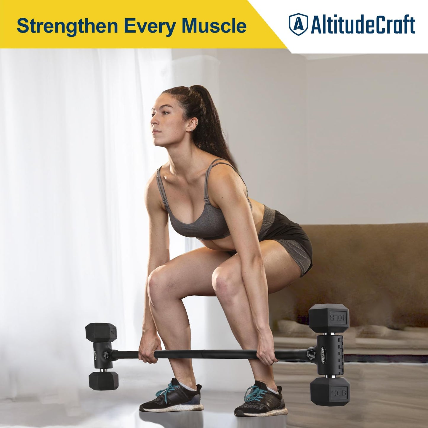 AltitudeCraft Dumbbell to Barbell Converter, Transform Dumbbells to Barbell Bar, Dumbbell Barbell Converter for Home Gym, Adjustable to 200 lb Capacity