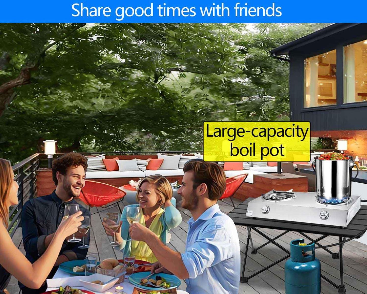 Horynar Propane Stove 2 Burner Auto Ignition Propane Burner 26000 BTU Gas Stove with CSA LPG Hose for Outdoor, Emergency