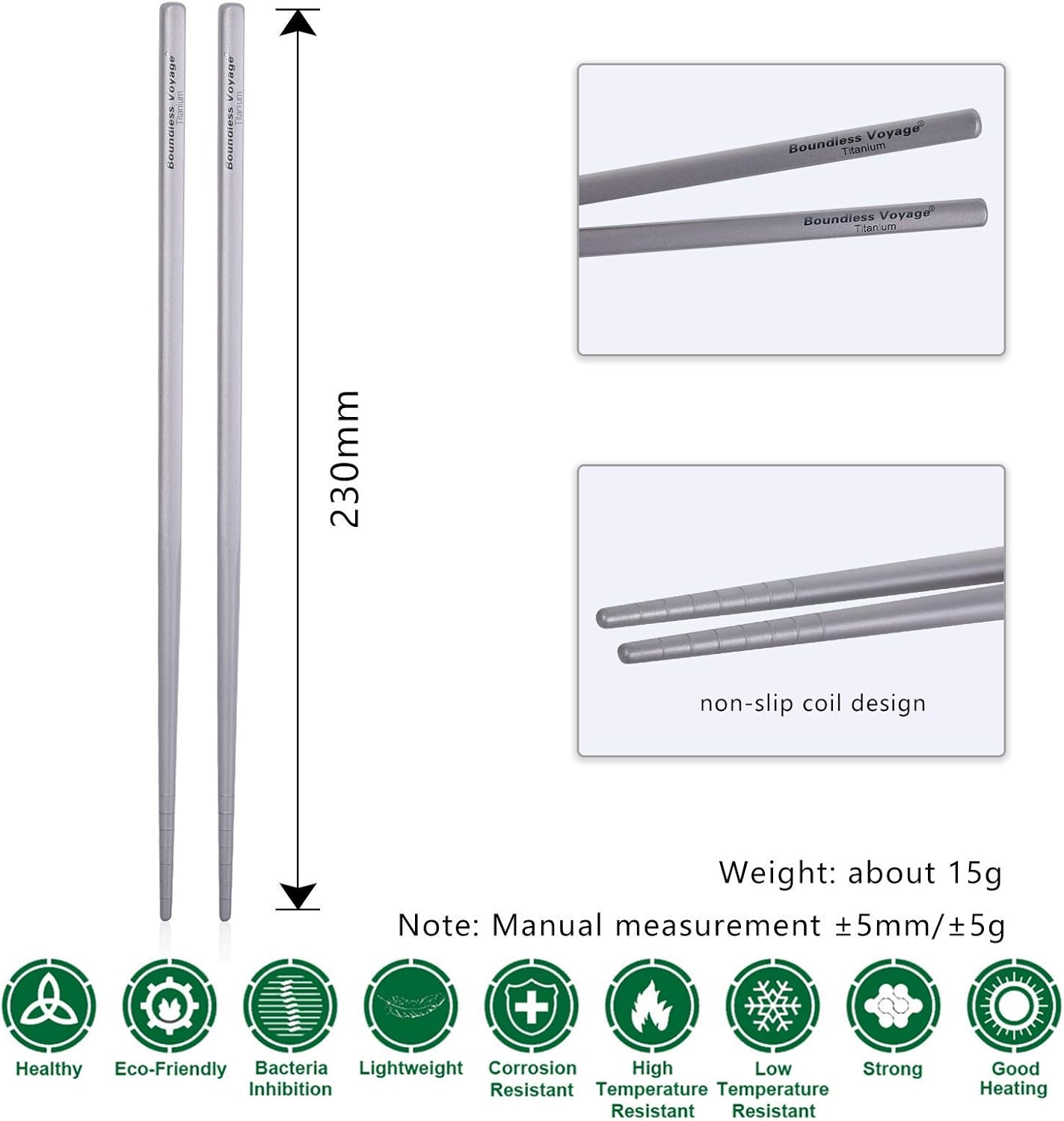 iBasingo Titanium Chopsticks Square Ultralight (15g) Skidproof Chinese Chopsticks for Camping, Travel & Home Use, Reusable Metal Utensil Durable Outdoor Cutlery (1 Pair Ti1001T)